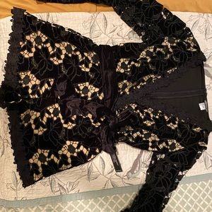 Venus velvet cut out bell sleeve romper with velvet belt